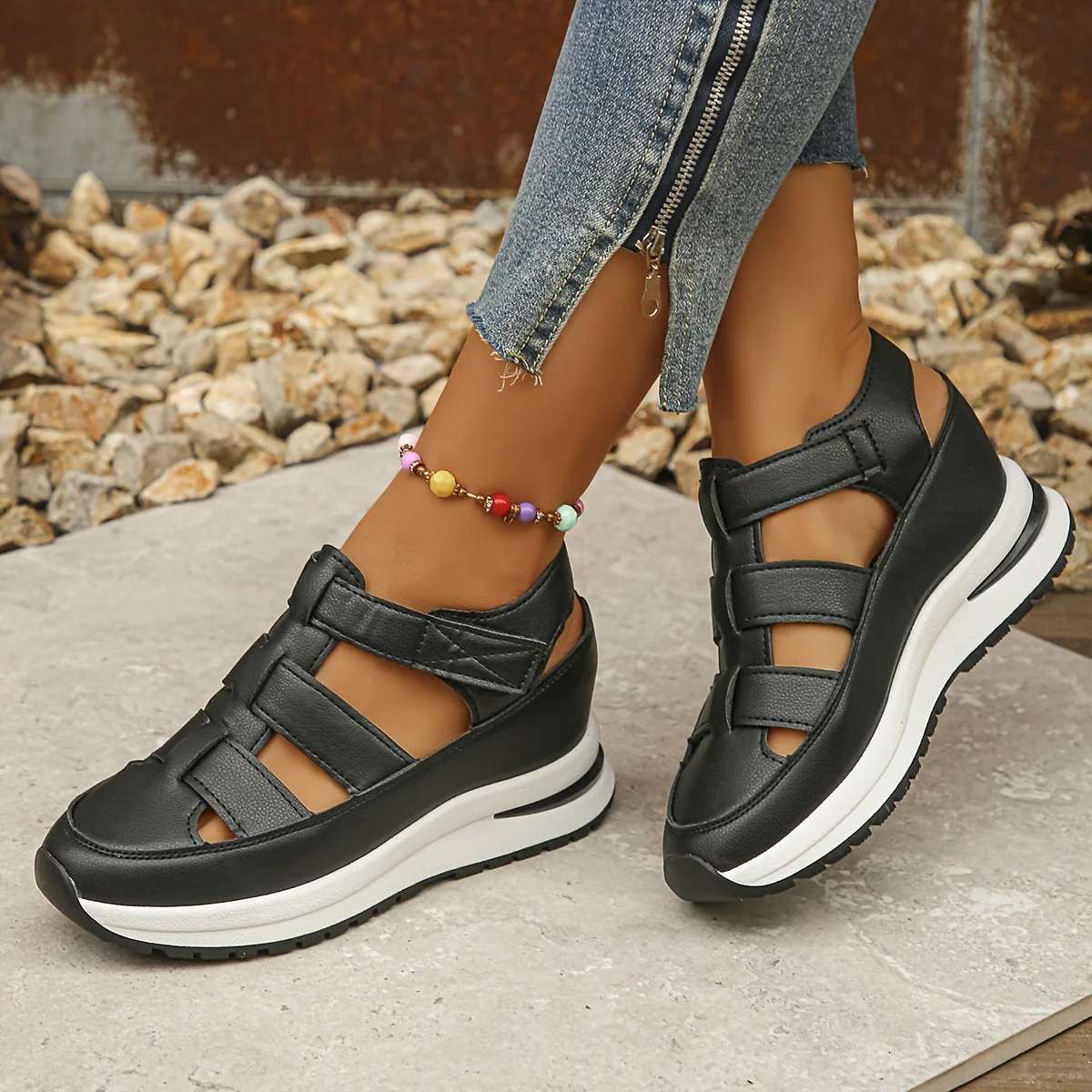 Platform Sandals Women – Stylish Velcro Straps and Padded Sole for Comfort - Image 6